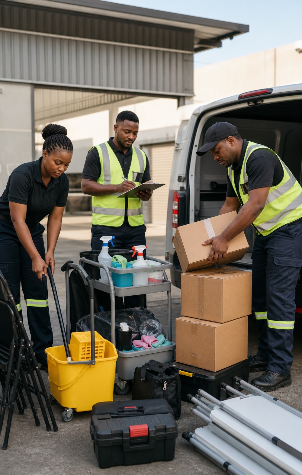 TOK Business staff preparing cleaning, event and delivery equipment
